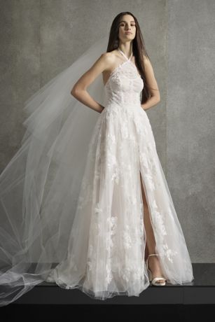 White by Vera Wang Halter Applique Wedding Dress