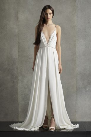 White by Vera Wang Beaded Plunging-V Dress