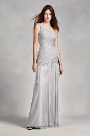 White by Vera Wang One Shoulder Illusion Dress