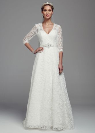 A-Line Lace Wedding Dress with 3/4 Sleeves