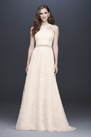 Allover Embroidered Lace Y-Neck Wedding Dress