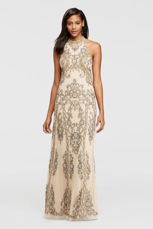 Allover Beaded Dress with Halter Neckline