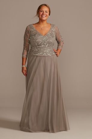 A-Line Mesh Dress with Beaded Beaded Bodice