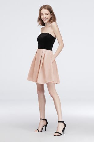 Velvet and Pleated Satin Fit-and-Flare Short Dress