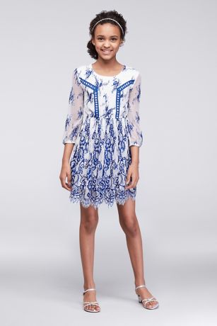 3/4-Sleeve Printed Chiffon Party Dress