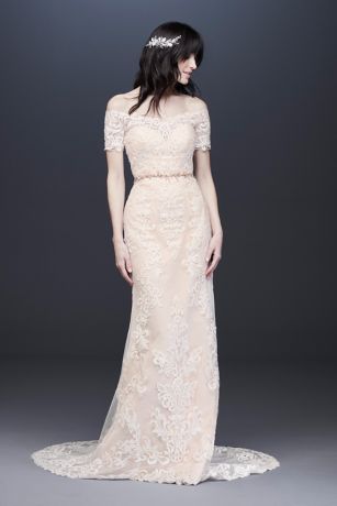 As Is Off the Shoulder Lace Sheath Wedding Dress