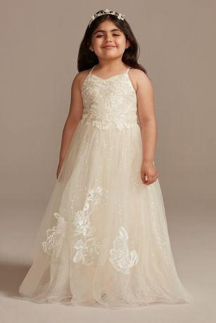 As Is Floral Applique Cross-Back Flower Girl Dress