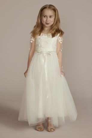 3D Floral Lace Applique Flower Girl Dress