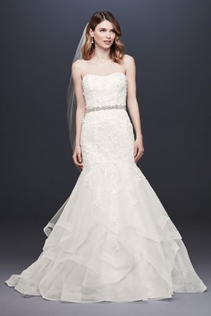 Appliqued Tulle-Over-Lace Mermaid Wedding Dress