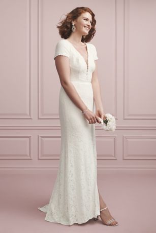 As Is Deep V-Neck Cap Sleeve Lace Wedding