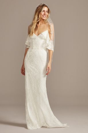 As Is Ruffle Cold Shoulder Wedding Dress