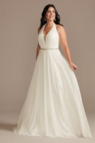 As Is Halter Plunge Beaded Waist Wedding Dress