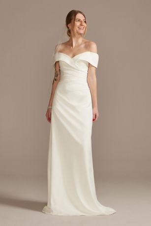 As Is Crepe Off-the-Shoulder Sheath Wedding Dress