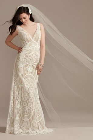 As Is Geometric Lace Tank Wedding Dress