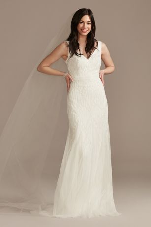 As Is Geometric Beaded Wedding Dress with Godets