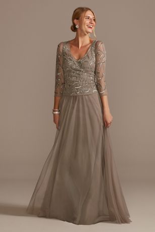 A-Line Mesh Dress with Beaded Beaded Bodice