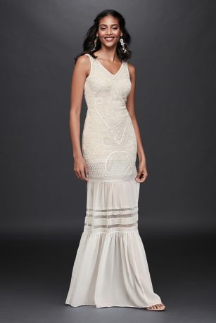 As Is Beaded Wedding Dress with Flounce Skirt