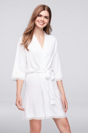 White Knit Robe with Lace Edge