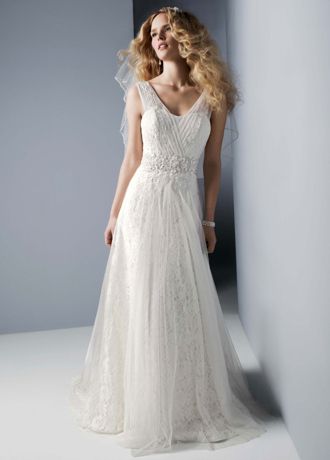 A-Line Lace Tank Gown with Beaded Waist