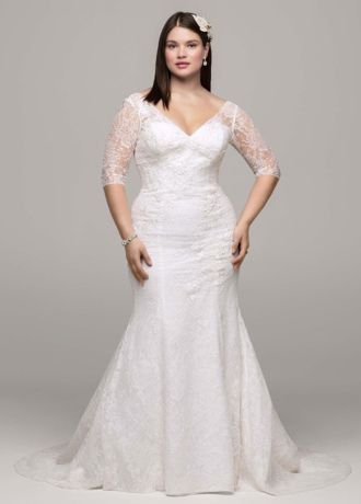 3/4 Sleeve All Over Lace Trumpet Gown