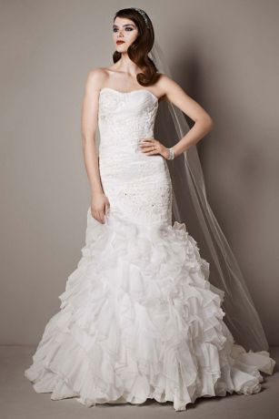 Wedding Gown with Lace Appliques and Ruffled Skirt