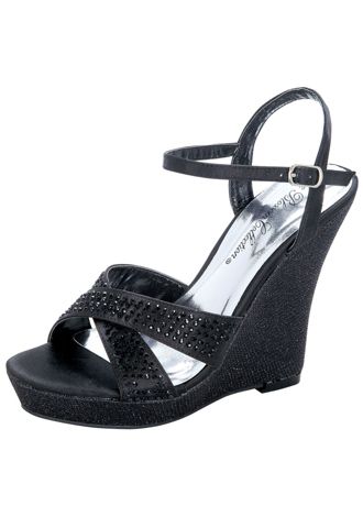 Wedge Sandal with Crystal Cross Strap Detail