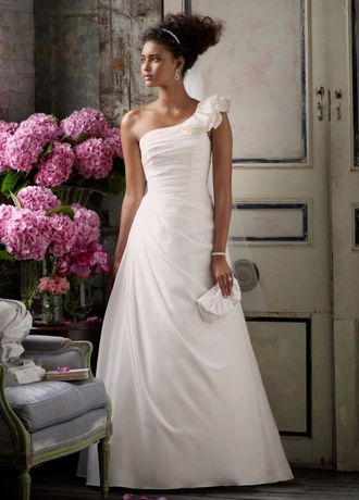 A-line Taffeta  Gown with One Shoulder Detail