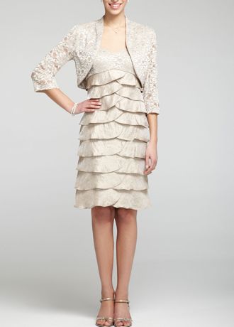 3/4 Sleeve Lace Jacket Dress with Tiered Skirt