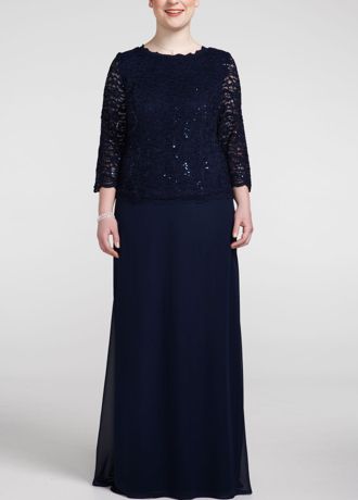 3/4 Sleeve Sequin and Lace Long Dress