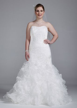 Wedding Gown with Lace Appliques and Ruffled Skirt