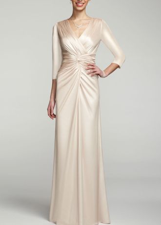 3/4 Sleeve Gown with Cross Over Bodice Detail