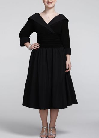 3/4 Sleeve Jersey Dress with Taffeta Skirt