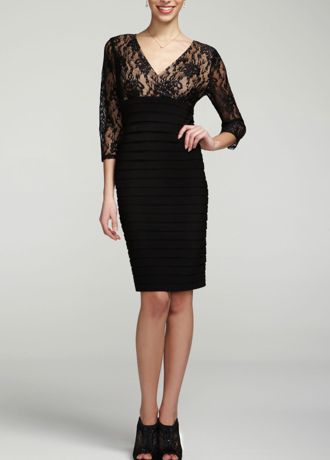 3/4 Sleeve Lace Bodice Dress with Tiered Skirt