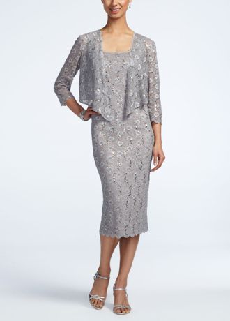 3/4 Sleeve Tea Length Lace Jacket Dress