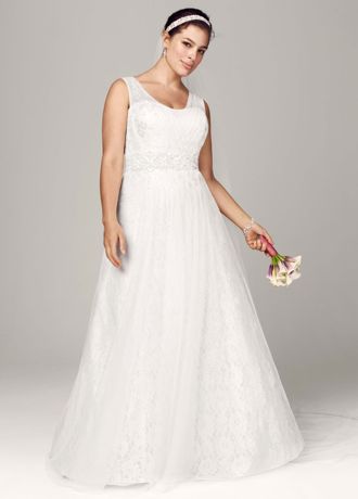 A-Line Lace Tank Gown with Beaded Waist