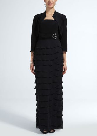 3/4 Sleeve Chiffon Jacket and Tiered Jersey Dress