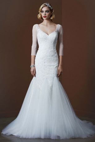 3/4 Sleeve Lace Trumpet Gown with Godet Skirt