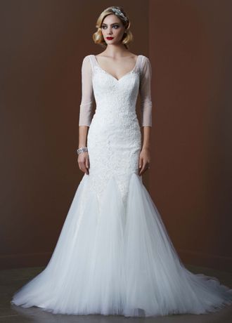 3/4 Sleeve Lace Trumpet Gown with Godet Skirt