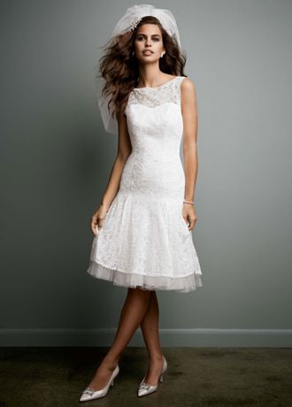 All Over Lace Short Dress with Illusion Neckline