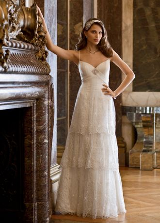 3-Tiered Lace Gown with Ruched Bodice