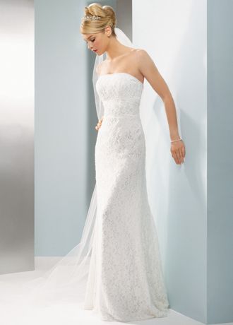 Allover Beaded Lace Sheath Empire Waist Gown